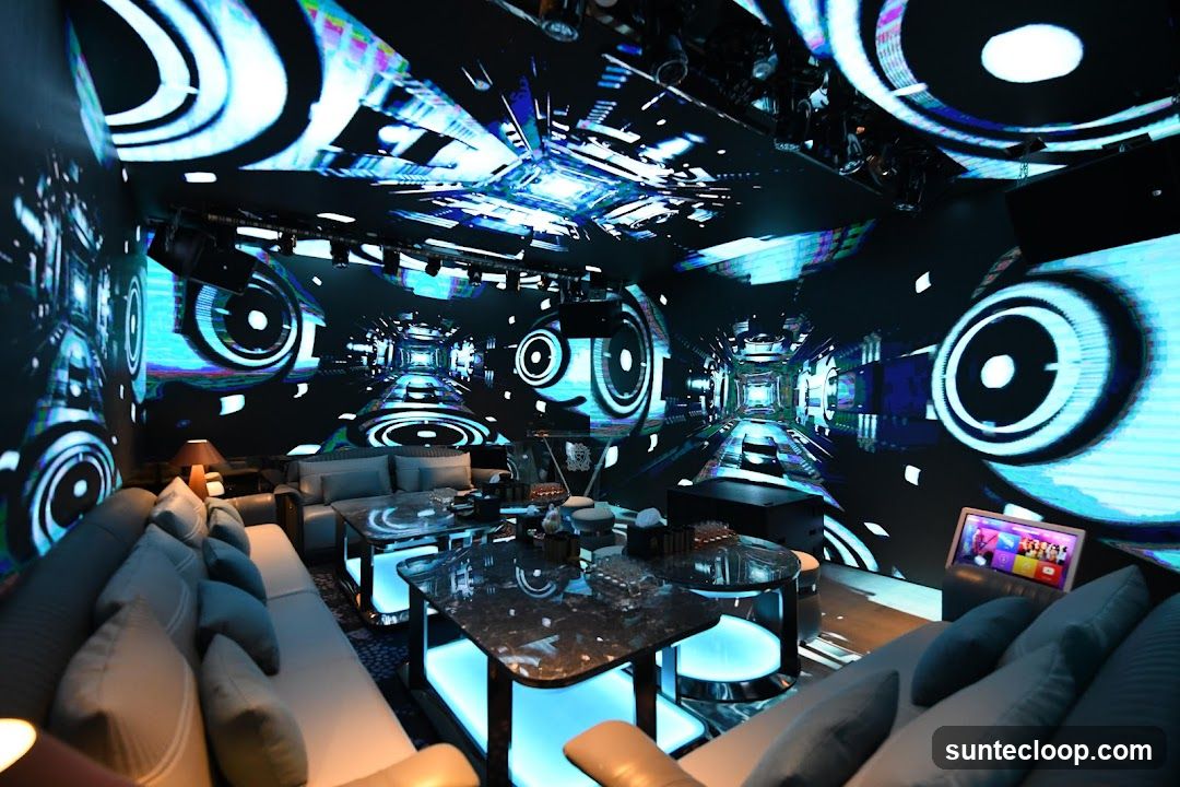Futuristic Lounge with Digital Wall Projections
