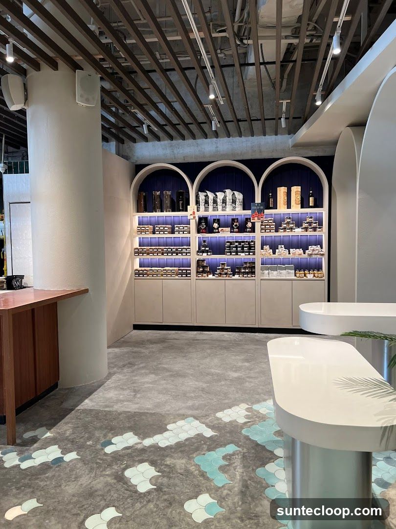 Store Interior with Shelving and Display Tables