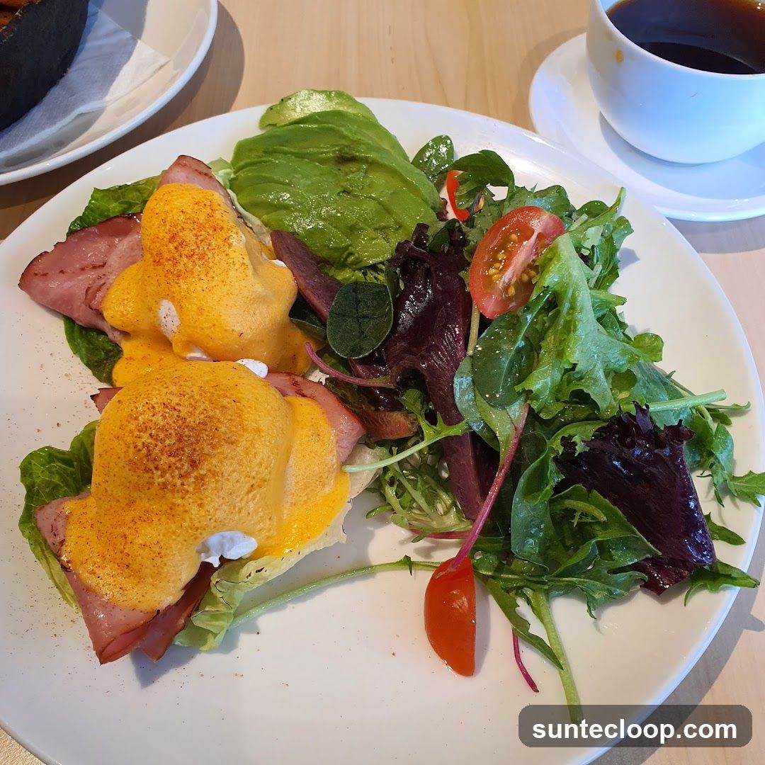 Eggs Benedict with Salad and Coffee