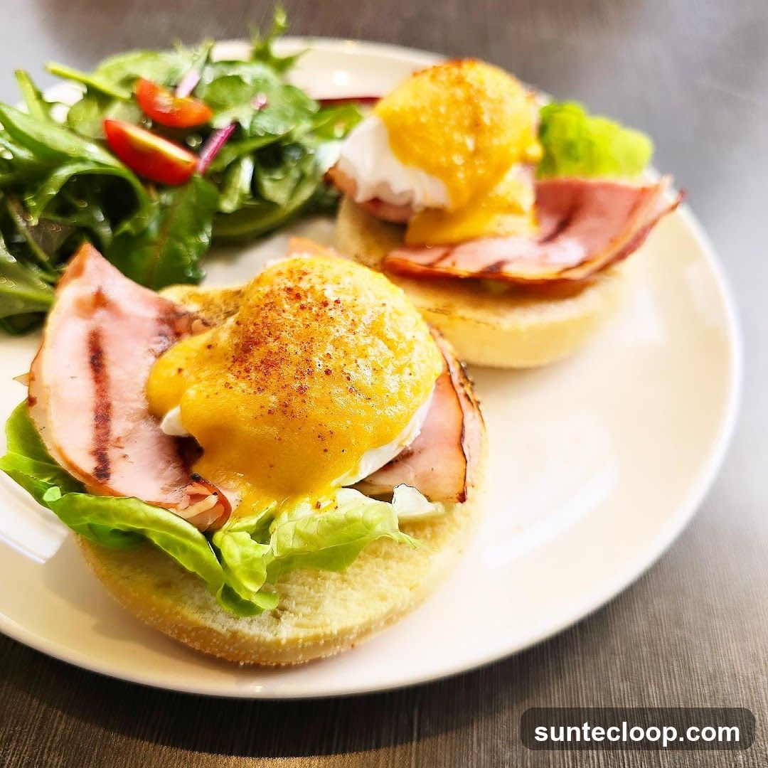 Eggs Benedict with Ham and Side Salad