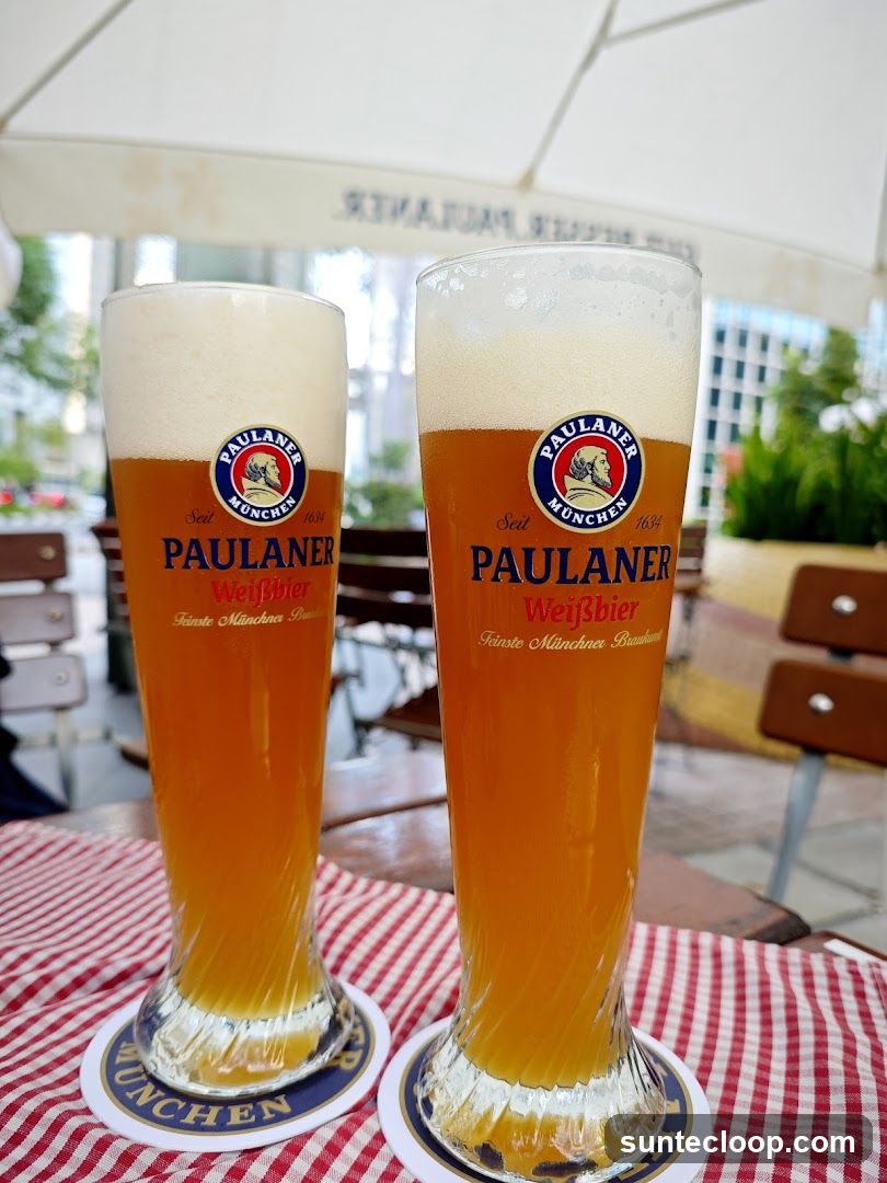 Two Glasses of Paulaner Beer