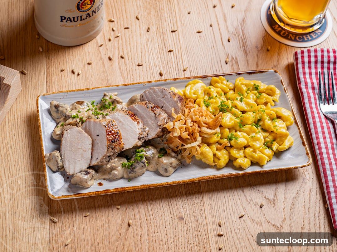 Pork Tenderloin with Creamy Mushroom Sauce and Spaetzle