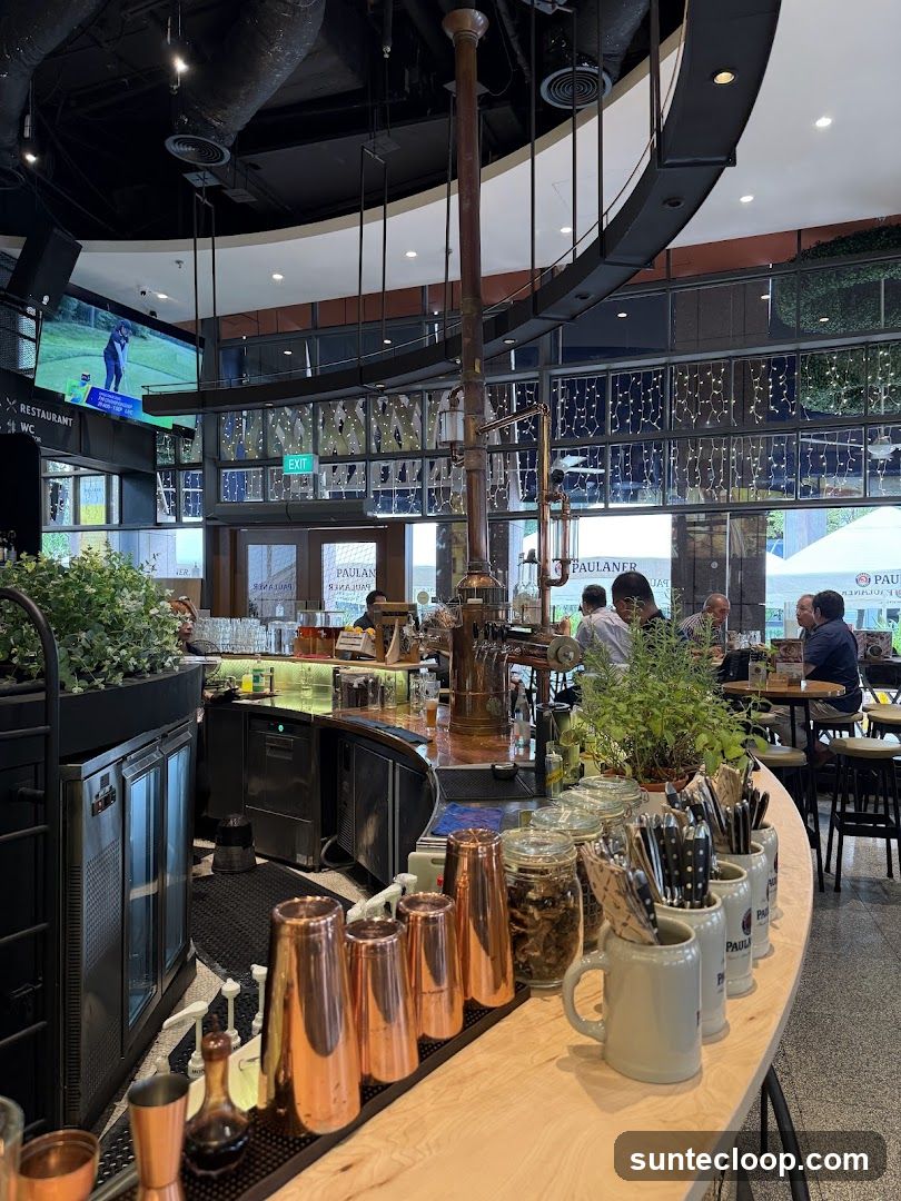 Bar Interior with Copper Shakers and Beer Steins