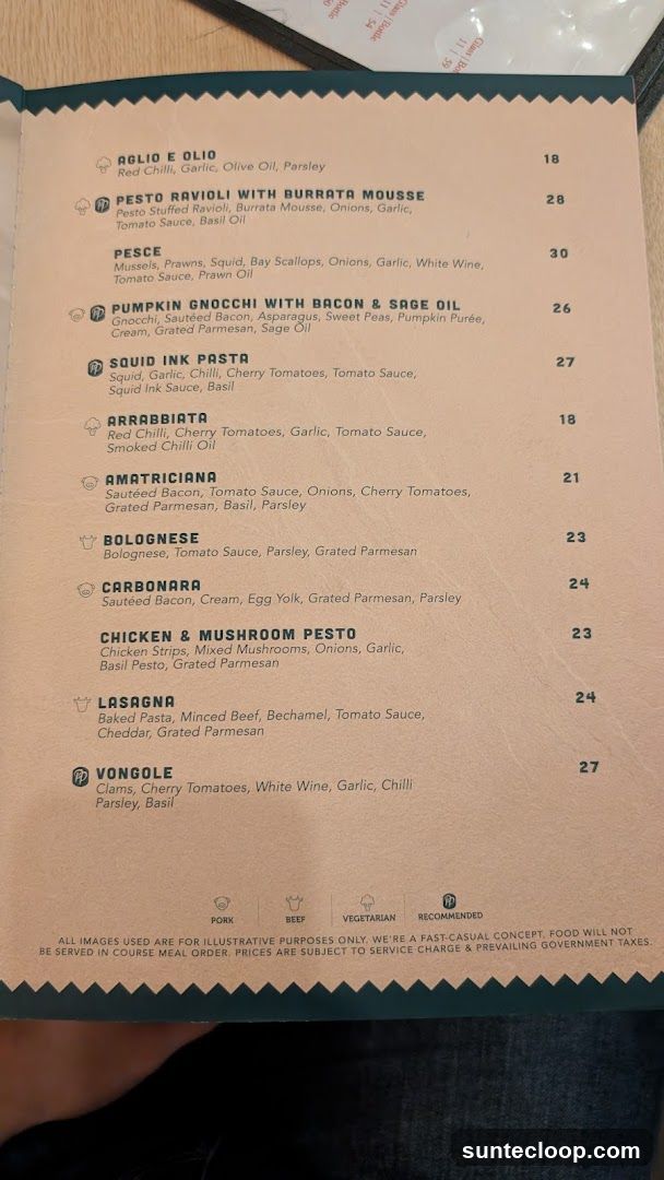 Pasta Menu