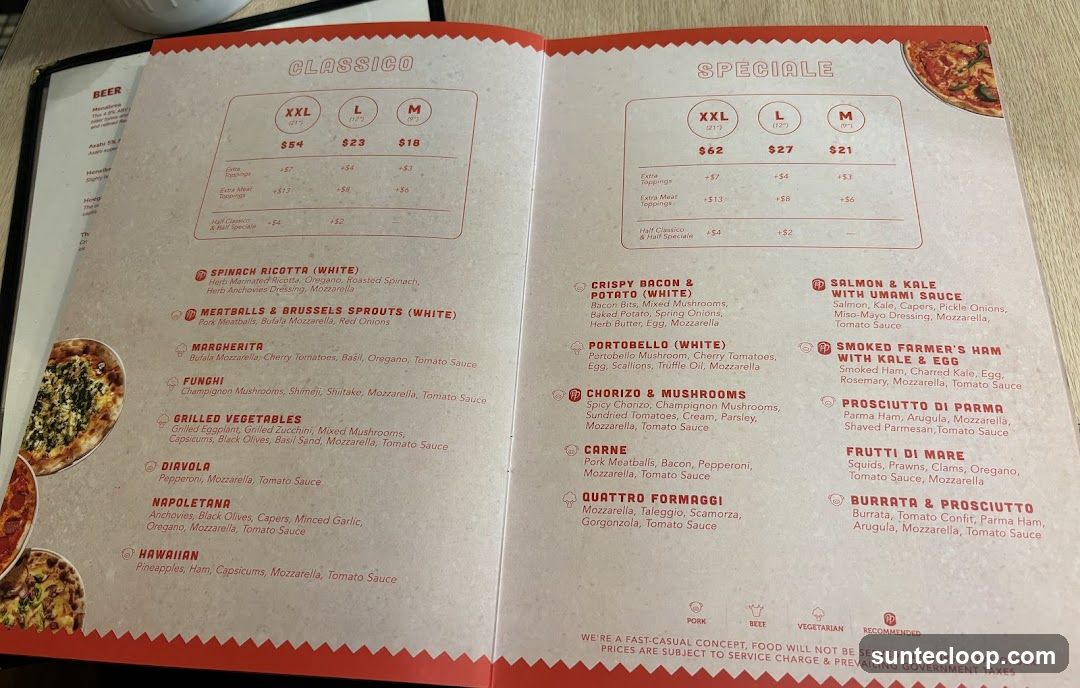 Classico and Speciale Pizzas