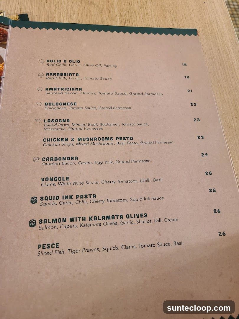 Pasta Menu