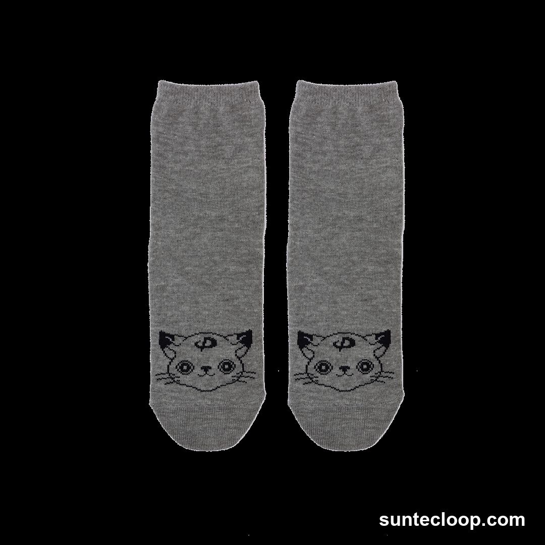 Gray Socks with Cat Faces