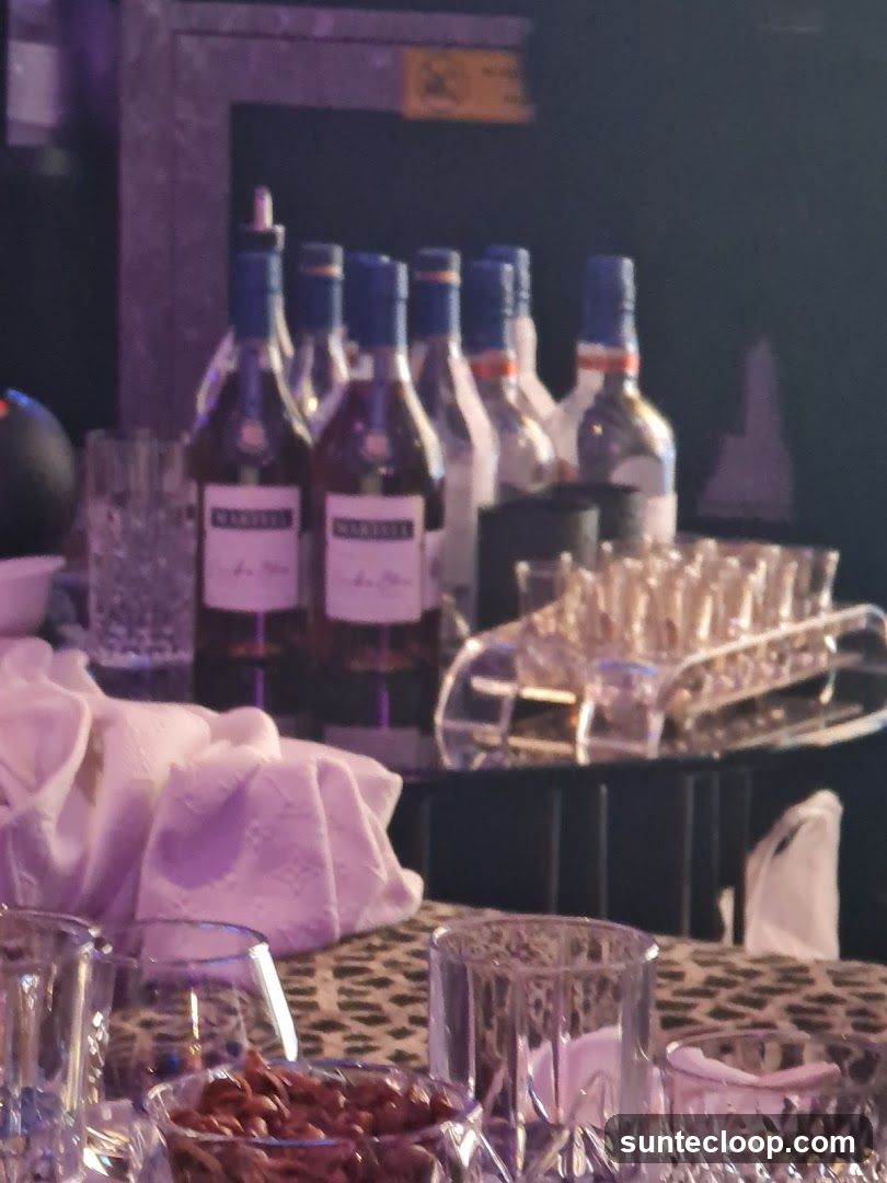 Bar Setup with Bottles and Glasses