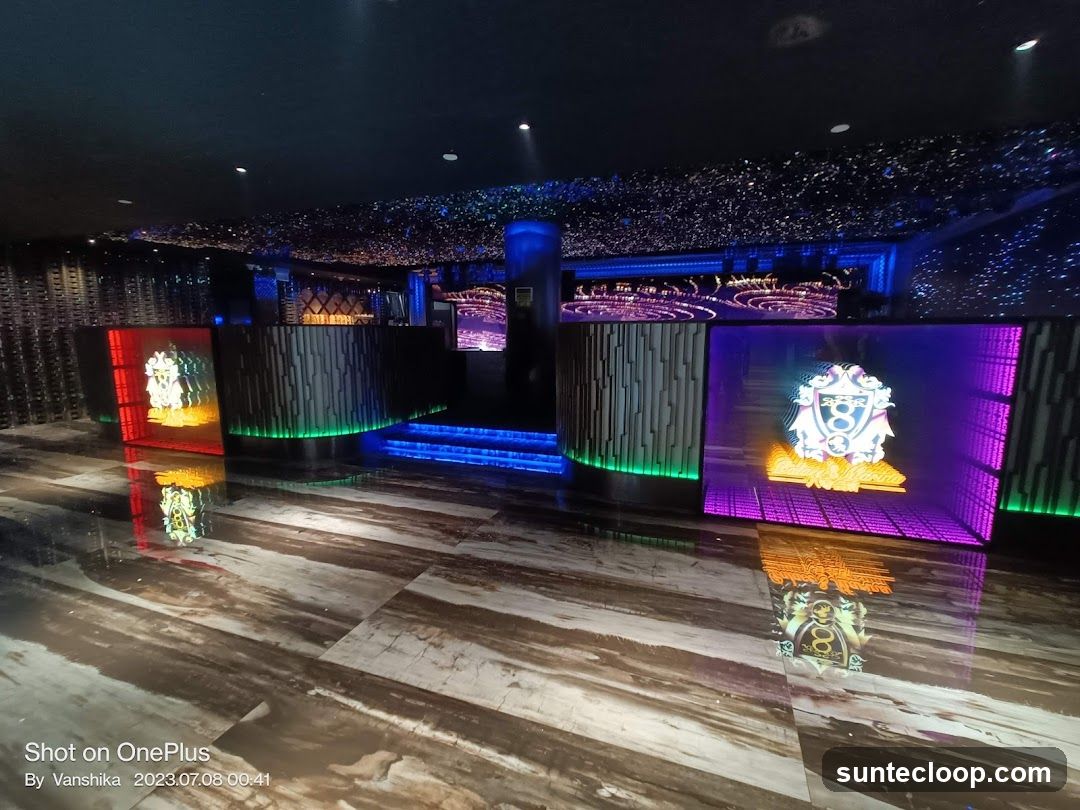 Nightclub Interior with Illuminated Bars