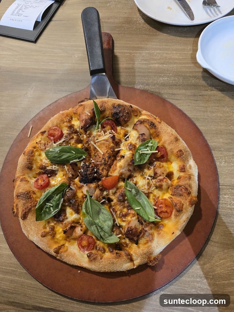 Pizza on a wooden peel