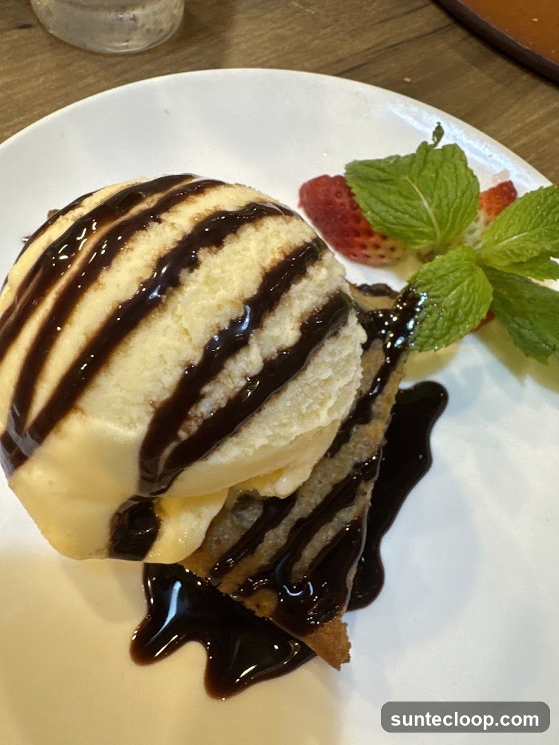 Dessert with Ice Cream and Chocolate Sauce