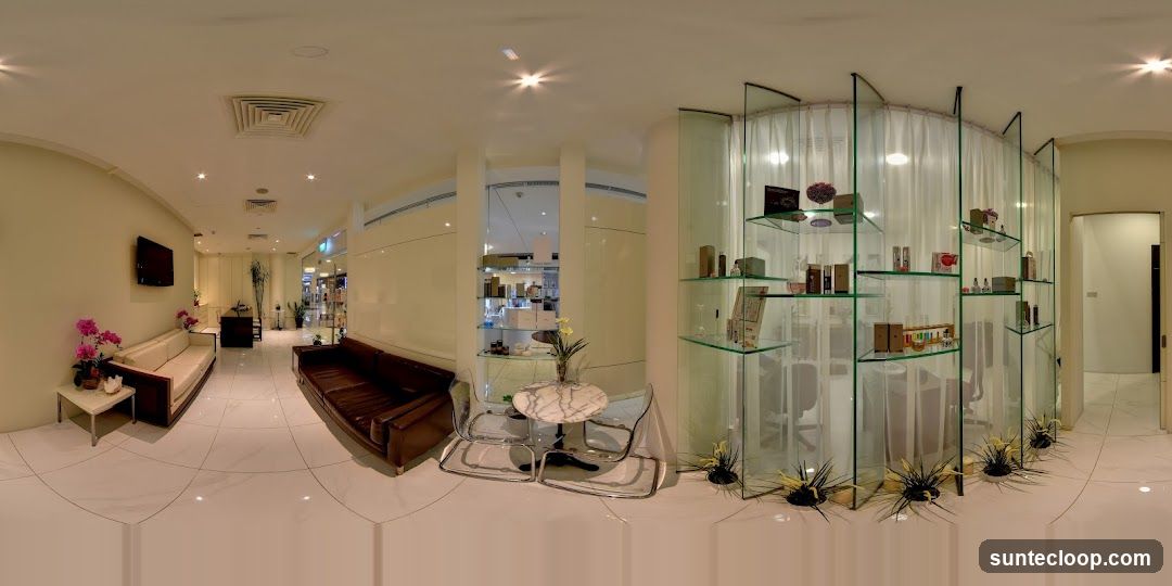 Spa waiting area with product display
