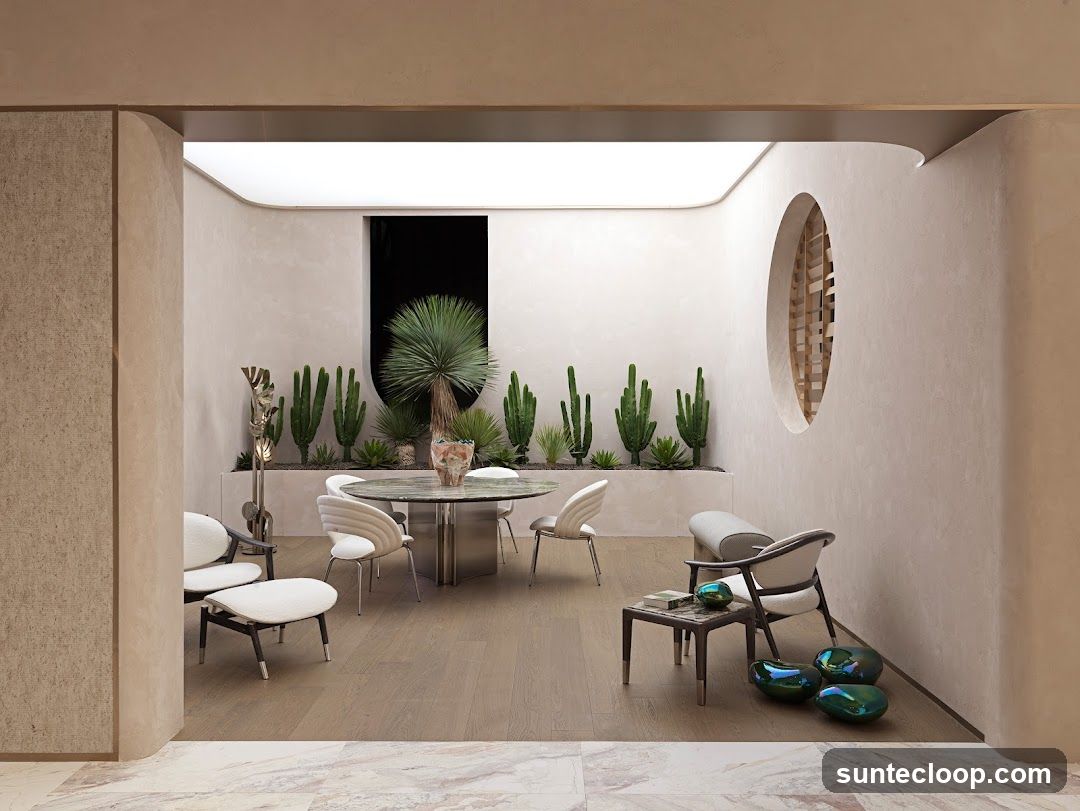 Modern Courtyard with Desert Plants and Seating