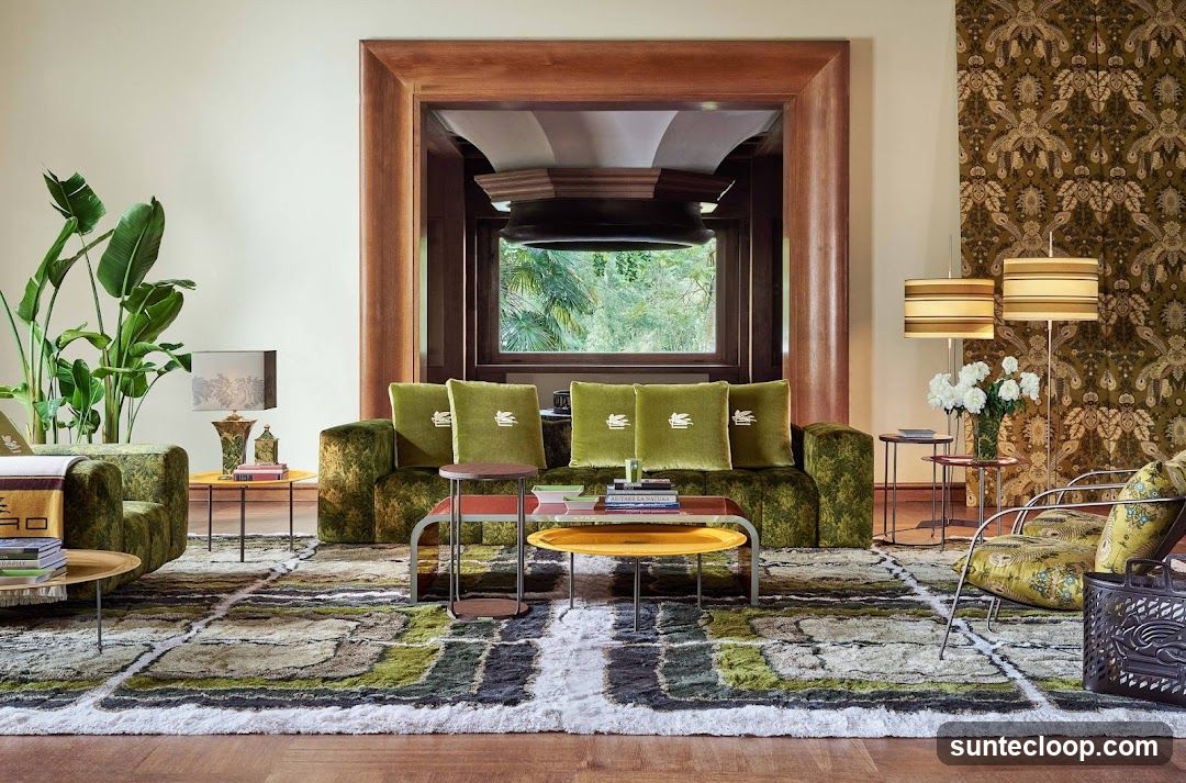 Luxurious Living Room with Green Velvet Furniture