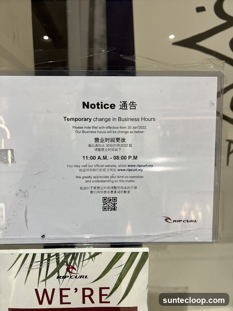 Notice of Temporary Change in Business Hours