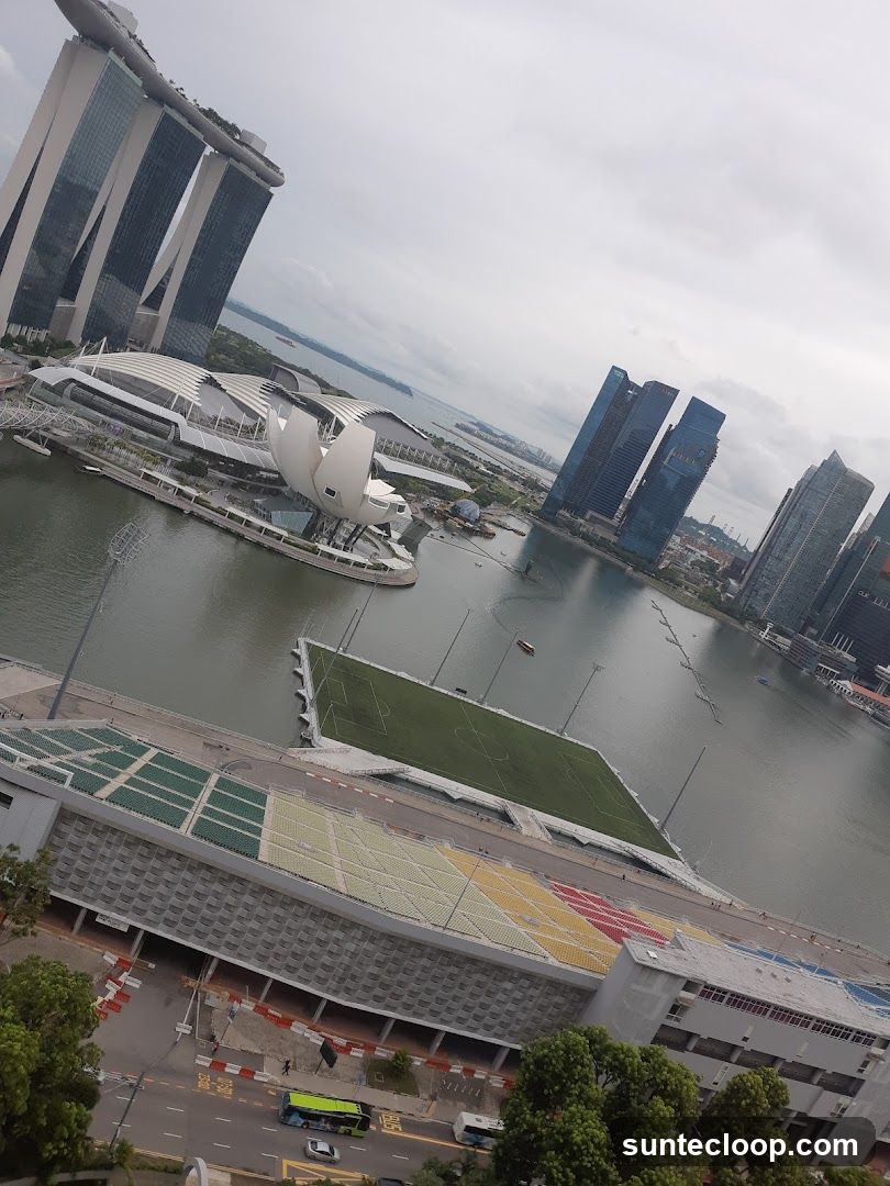 Singapore Skyline with Marina Bay Sands and Floating Football Field