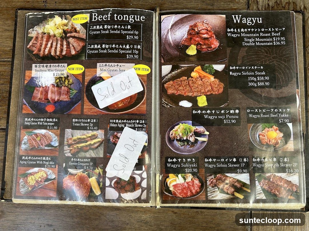 Beef tongue and Wagyu Menu