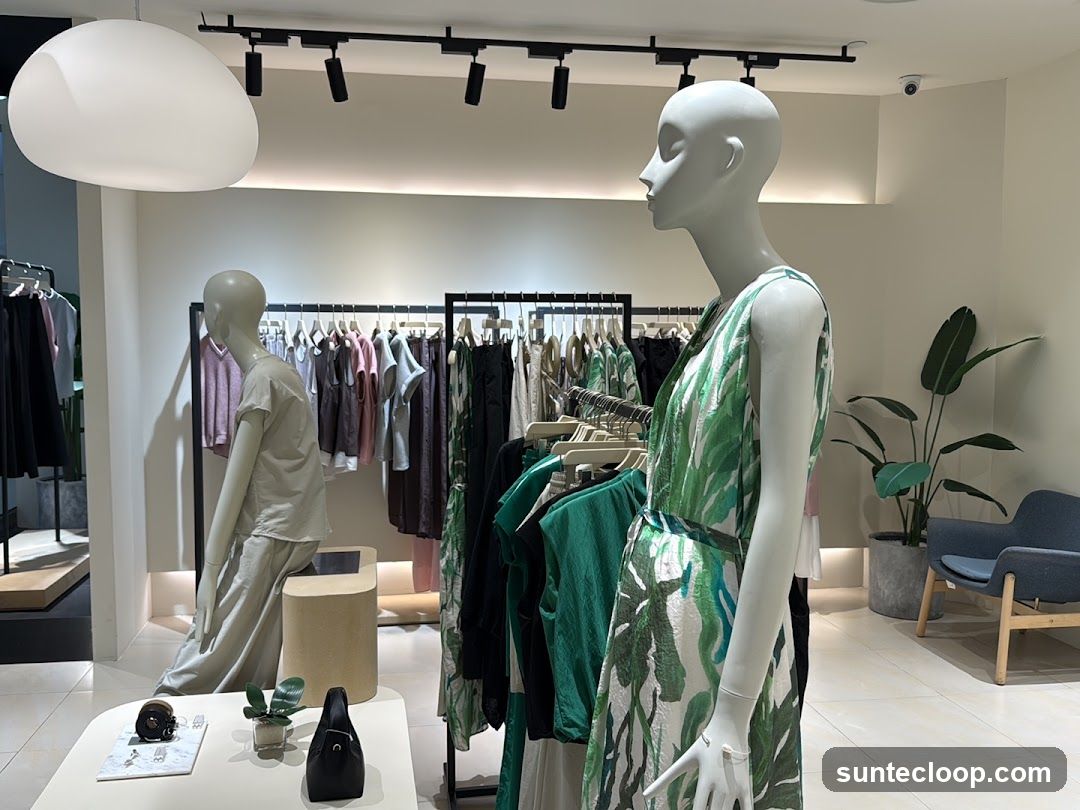 Clothing store interior with mannequins