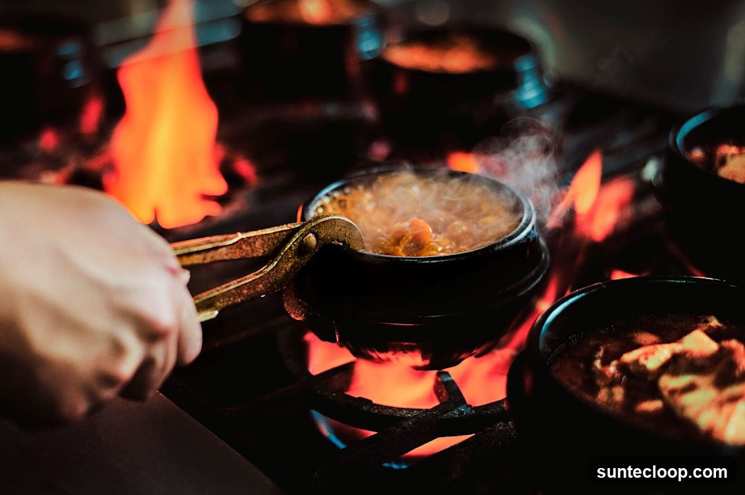 Food being cooked over open flames
