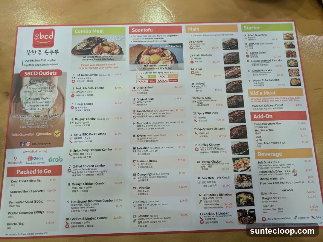 SBCD Korean Tofu House Menu