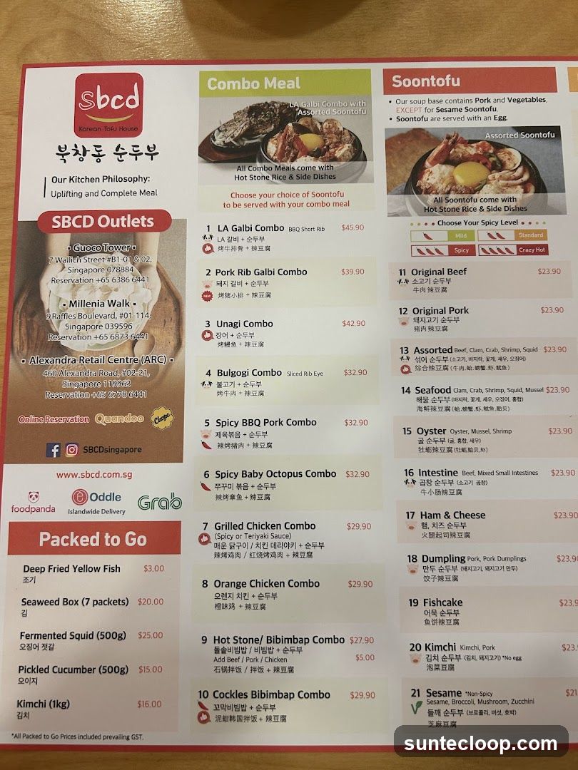 SBCD Korean Tofu House Menu