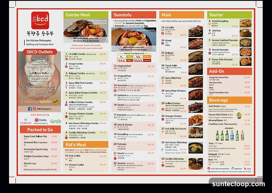 SBCD Korean Tofu House Menu