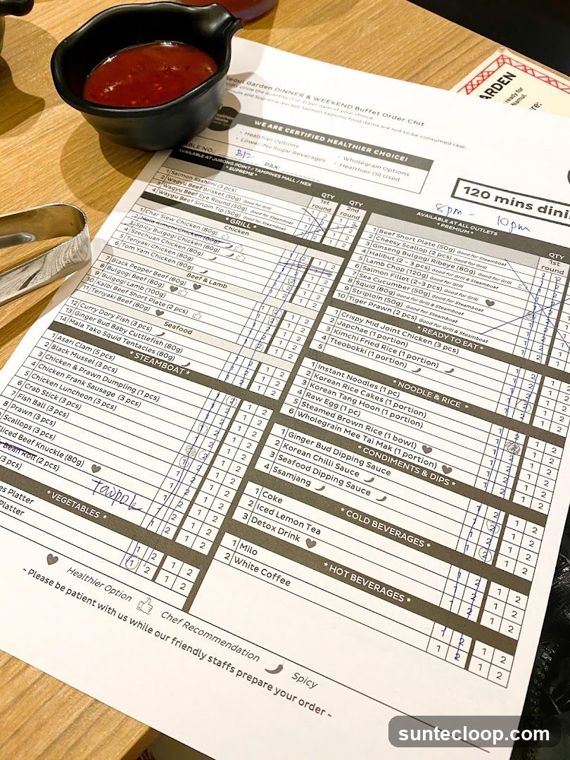 Seoul Garden Dinner & Weekend Buffet Order Chit
