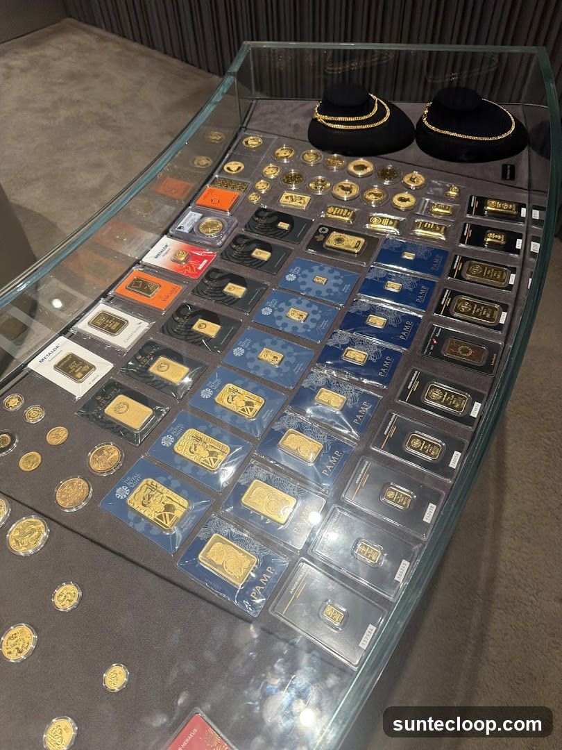 Display Case of Gold Bullion and Coins