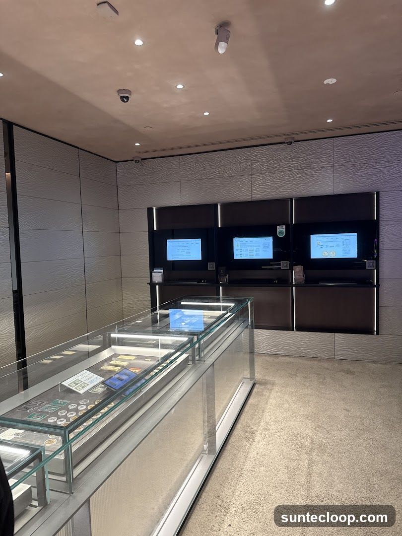 Display cases and screens in a store