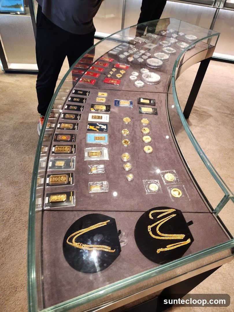 Display Case with Gold Bars and Jewelry