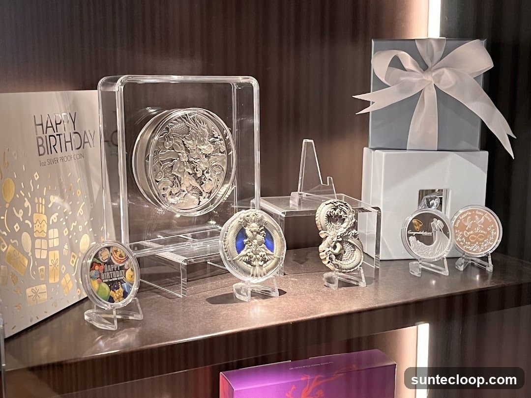 Display of Collectible Coins and Gift Boxes