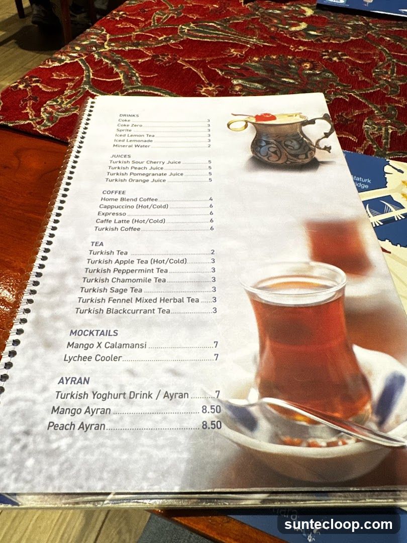Drinks, Juices, Coffee, Tea, Mocktails, and Ayran Menu