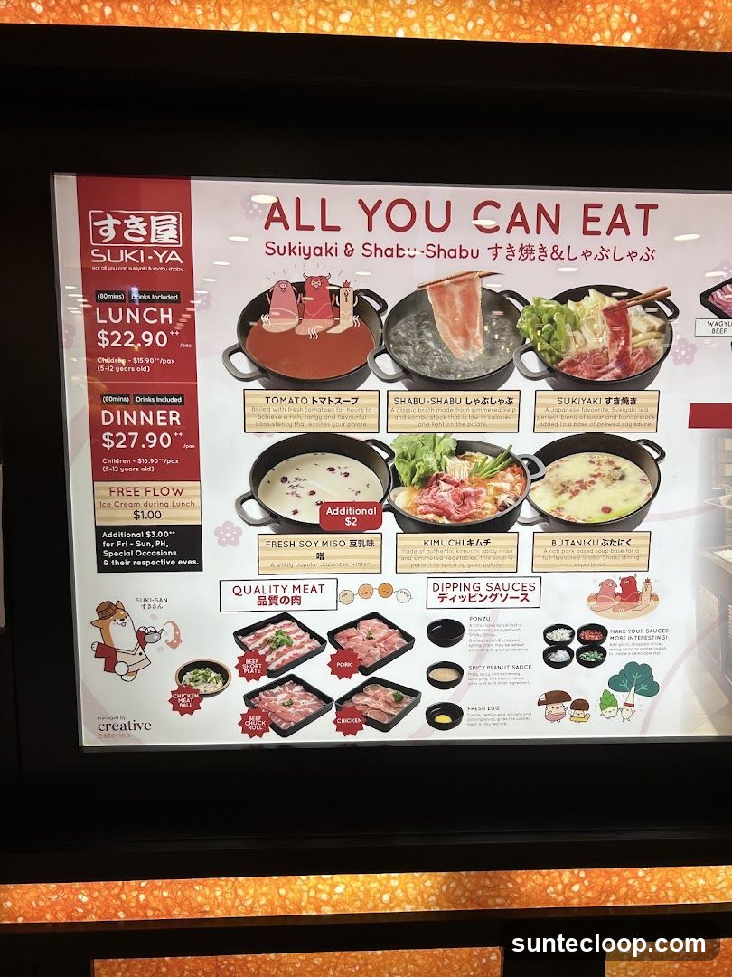 SUKI-YA All You Can Eat Sukiyaki & Shabu-Shabu Menu
