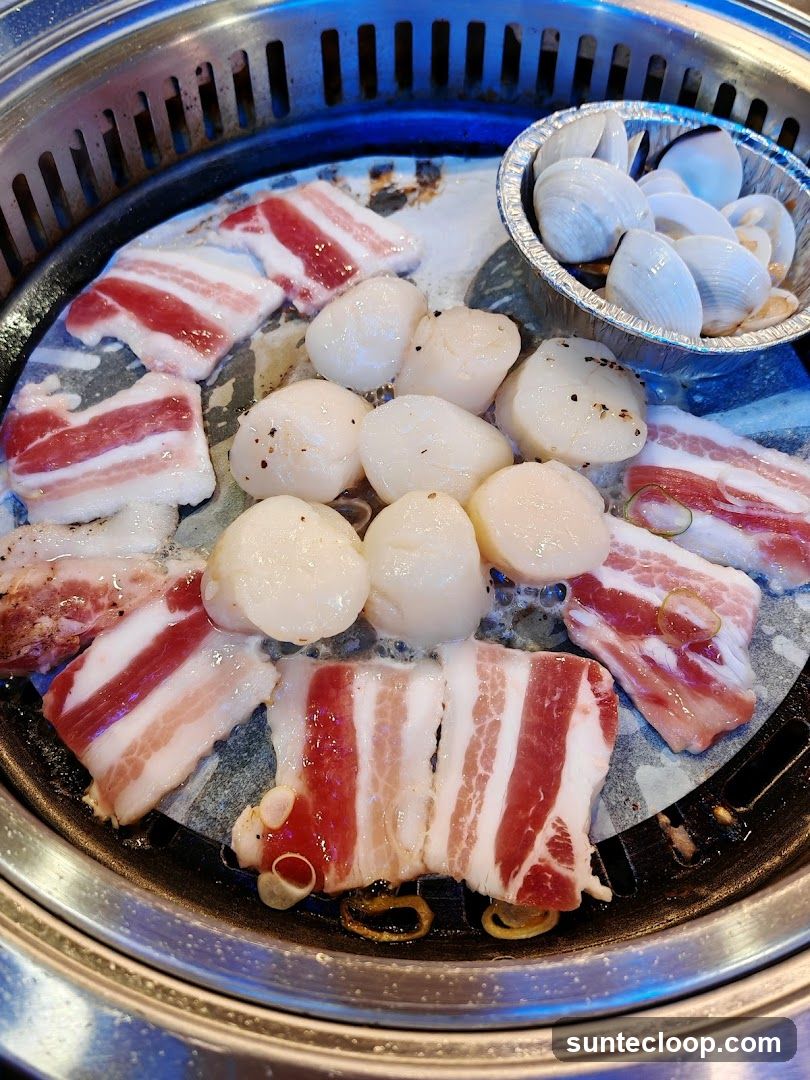 Grilling Pork Belly and Scallops