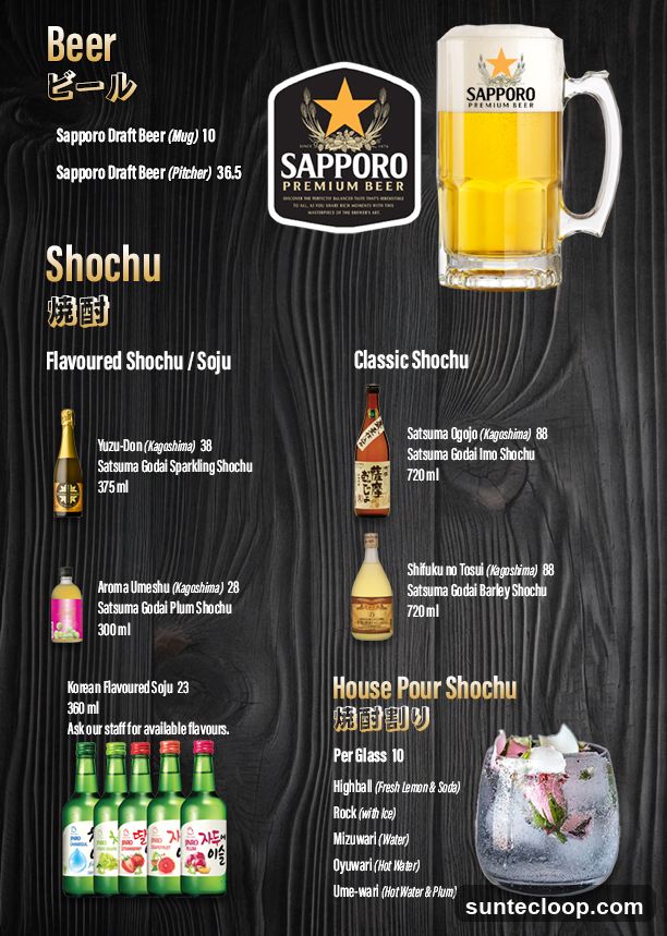 Beer and Shochu Menu