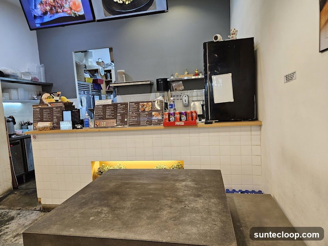 Restaurant Counter with Menus and Drinks