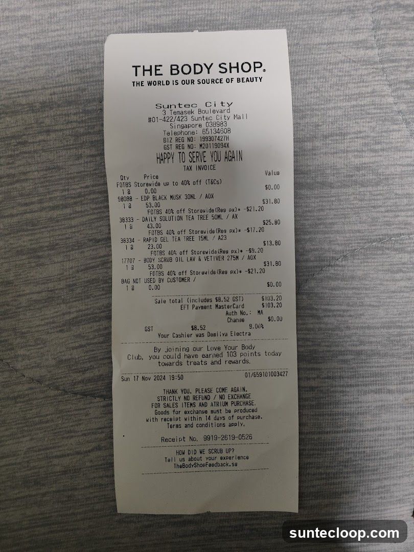 The Body Shop Receipt