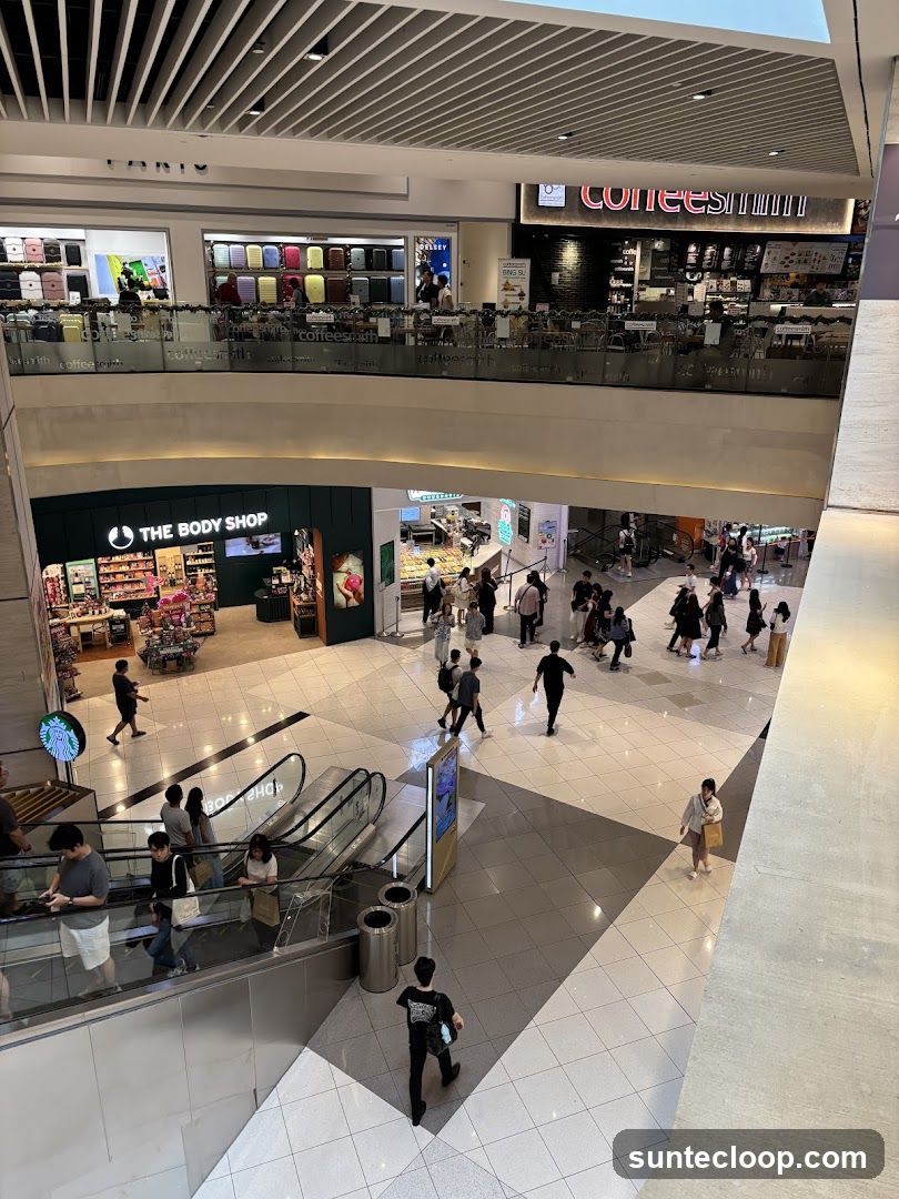 Mall Interior with Shops and Shoppers