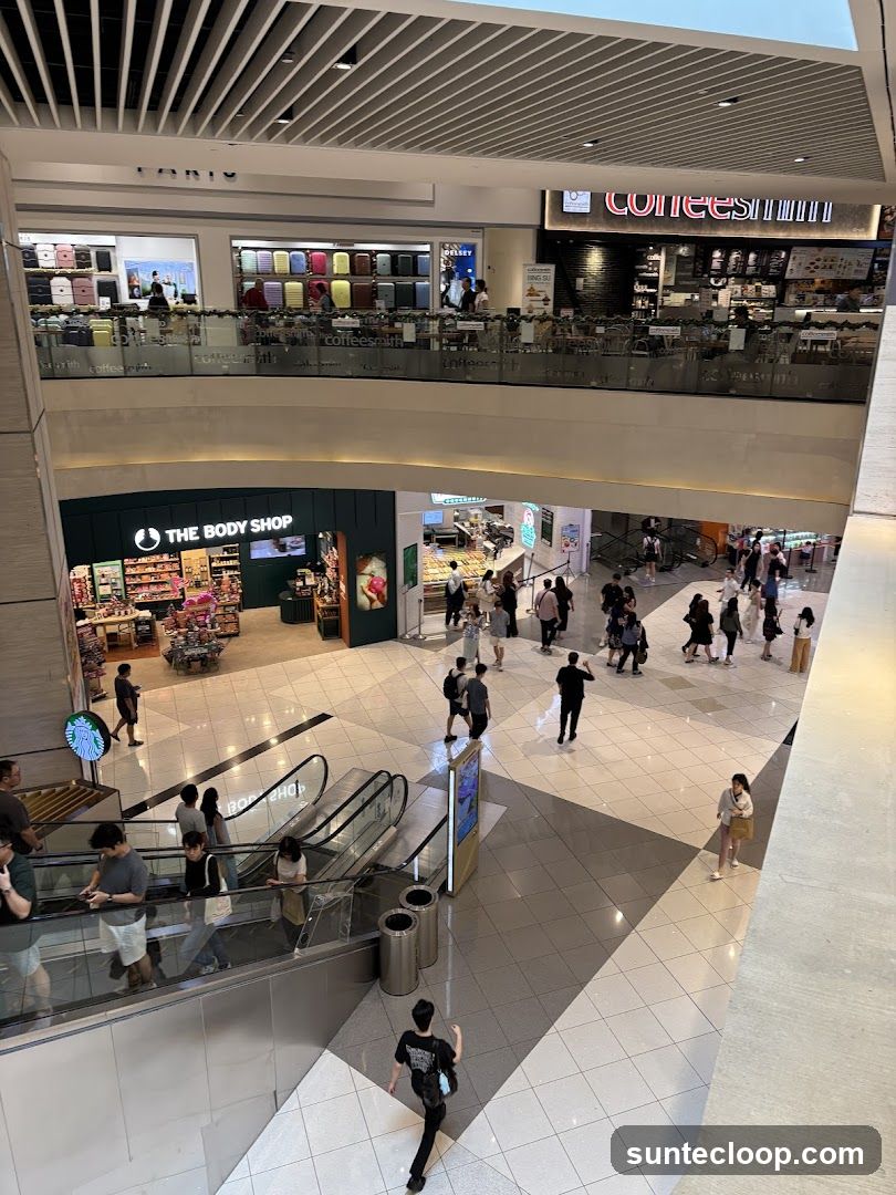 Mall Interior with Shops and Escalators