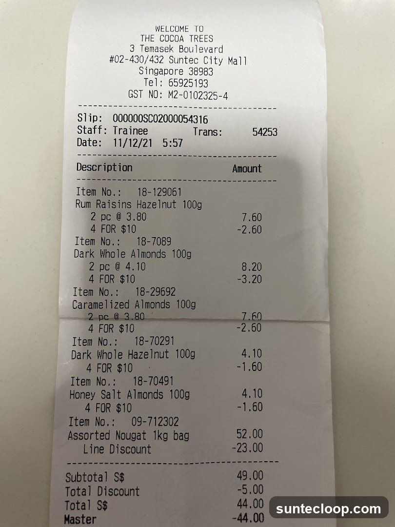 THE COCOA TREES Receipt