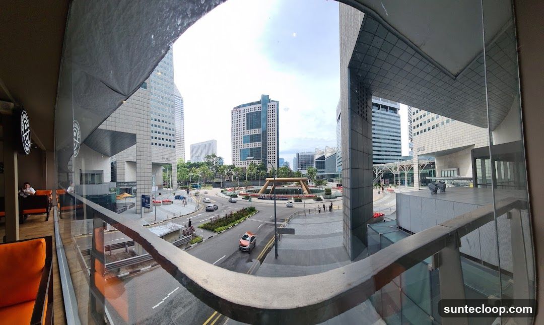 Cafe interior with city view