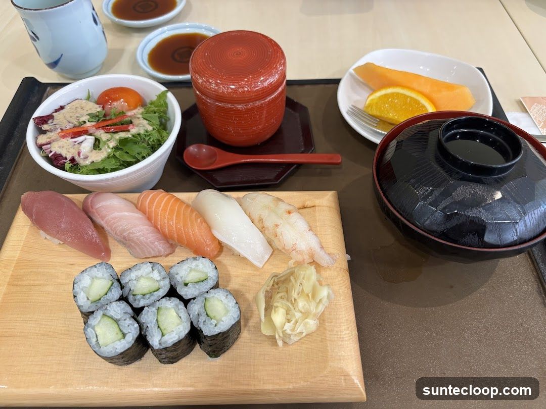 Sushi Platter with Salad and Fruit