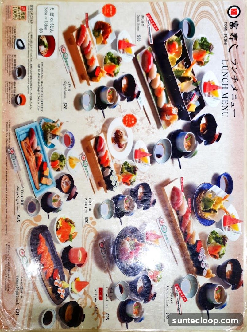 Tomi Sushi Lunch Menu