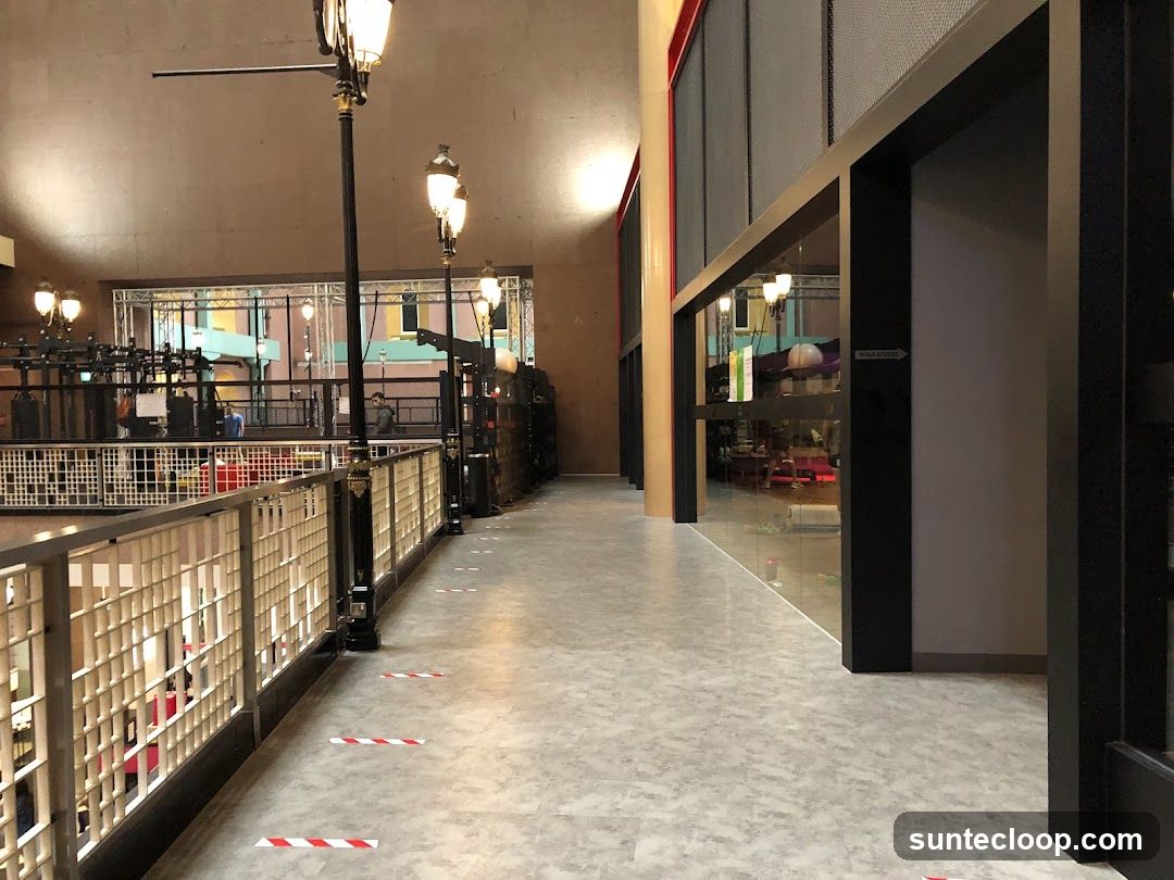Indoor walkway with decorative lamps