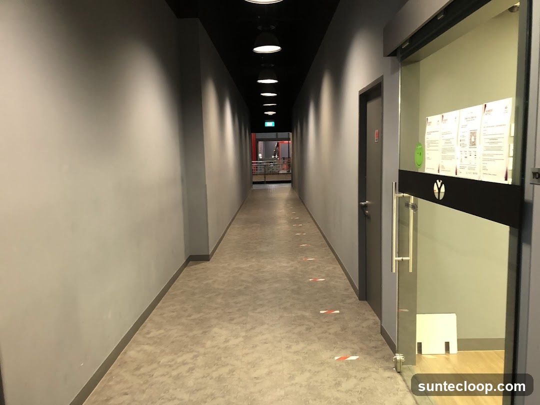 Hallway with social distancing markers
