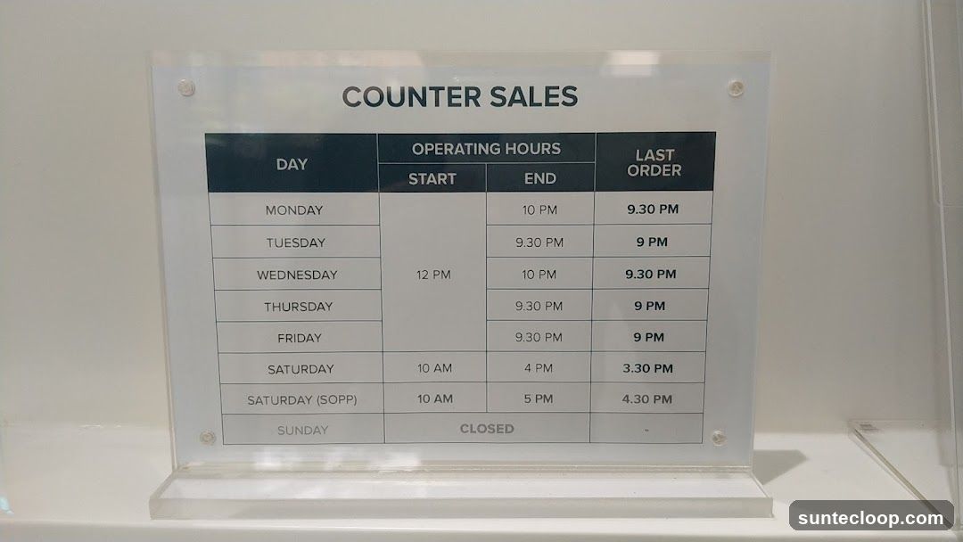 Counter Sales Operating Hours