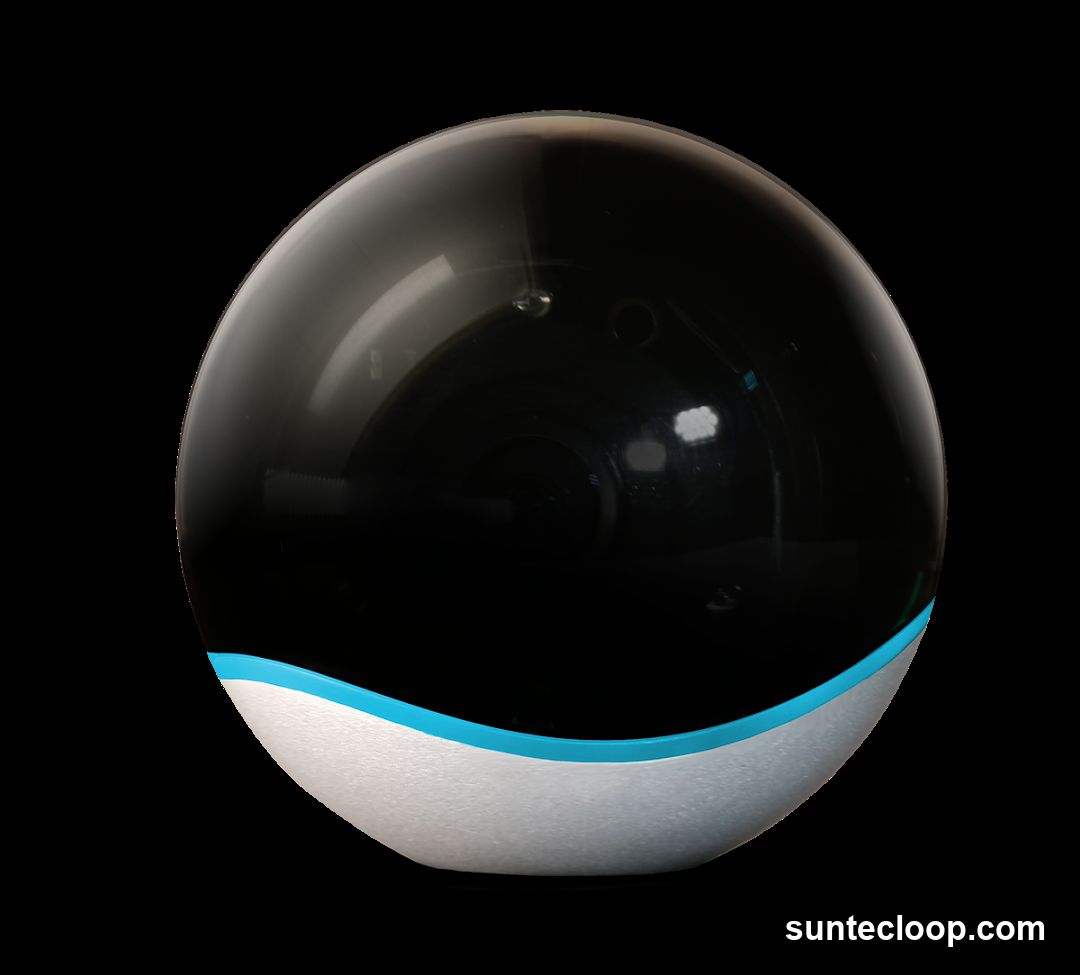 Black and white sphere with blue accent