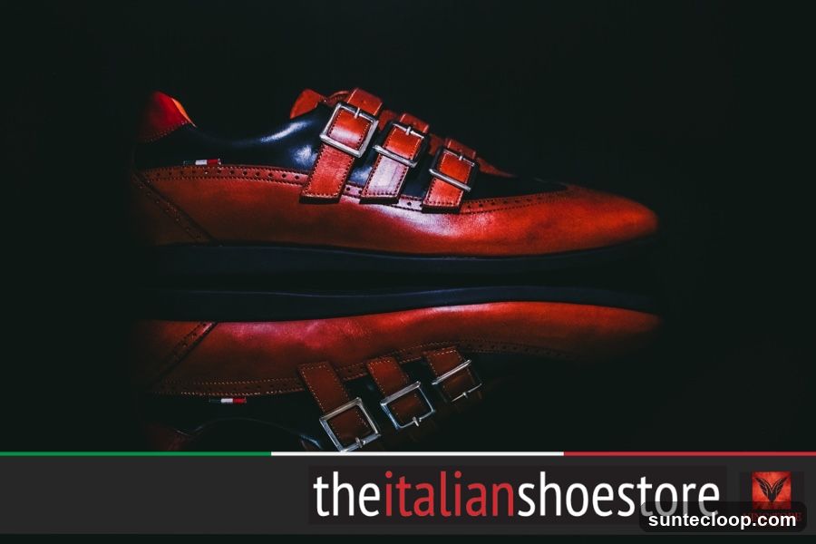 Red and Black Monk Strap Shoes