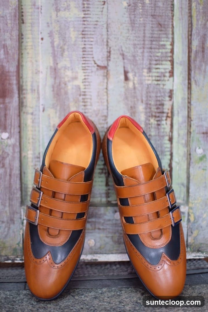 Brown Leather Monk Strap Shoes