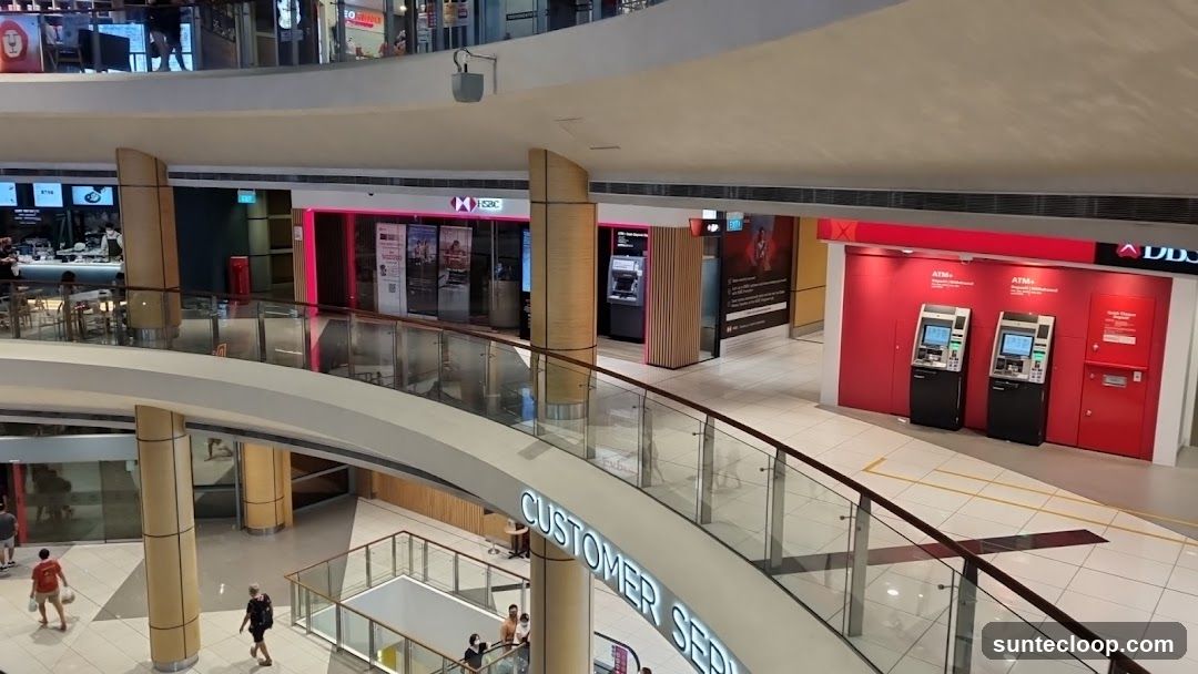 Interior of a shopping mall with bank branches